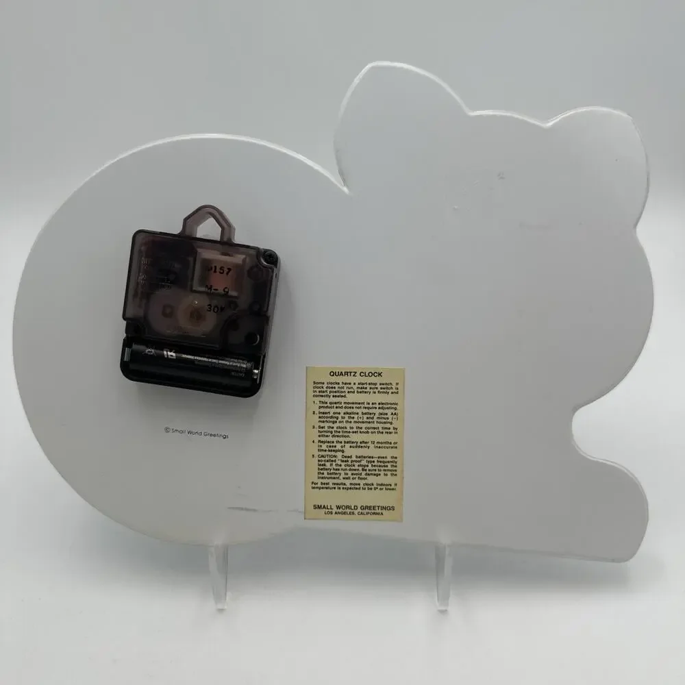 Vintage Small World Greetings Time Clock Gray Kitty Cat Retro Vinyl